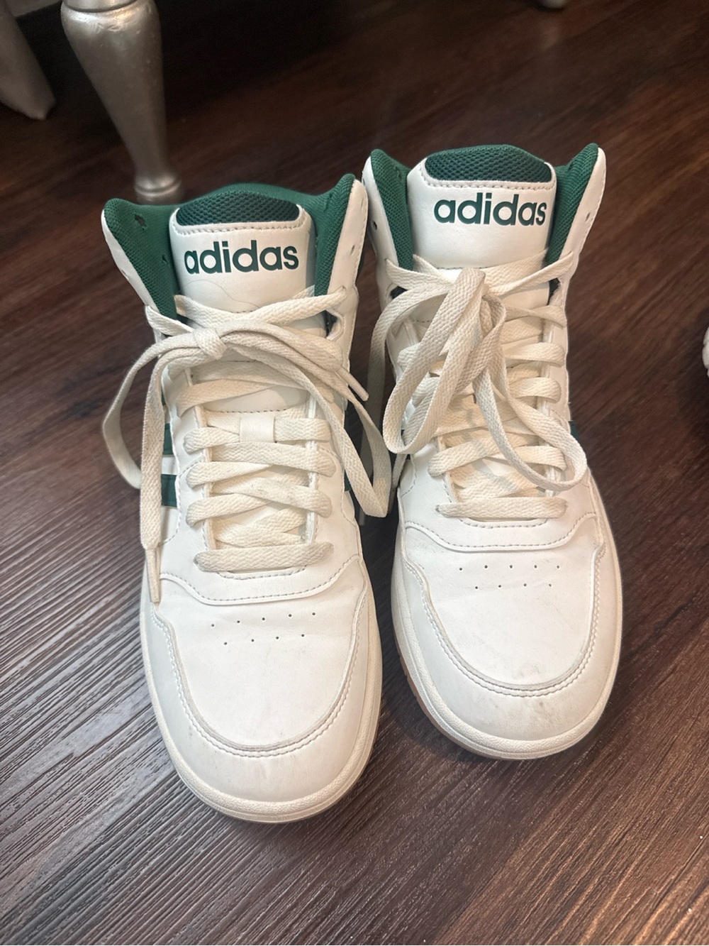 adidas Kids Hoops 3.0 md K White and Green High-Top Sneakers sz 5